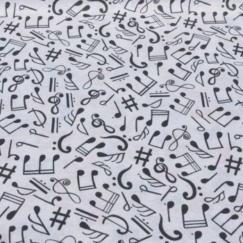 100% COTTON PANAMA WITH TEFLON COATING,  HEAVY WEIGHT 270GSM- 54 INCH WIDE. MUSICAL NOTES ON WHITE..