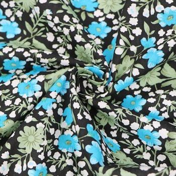 100% SOFT DRAPE COTTON POPLIN, VINTAGE FLORAL ON BLACK 56 INCH WIDE.