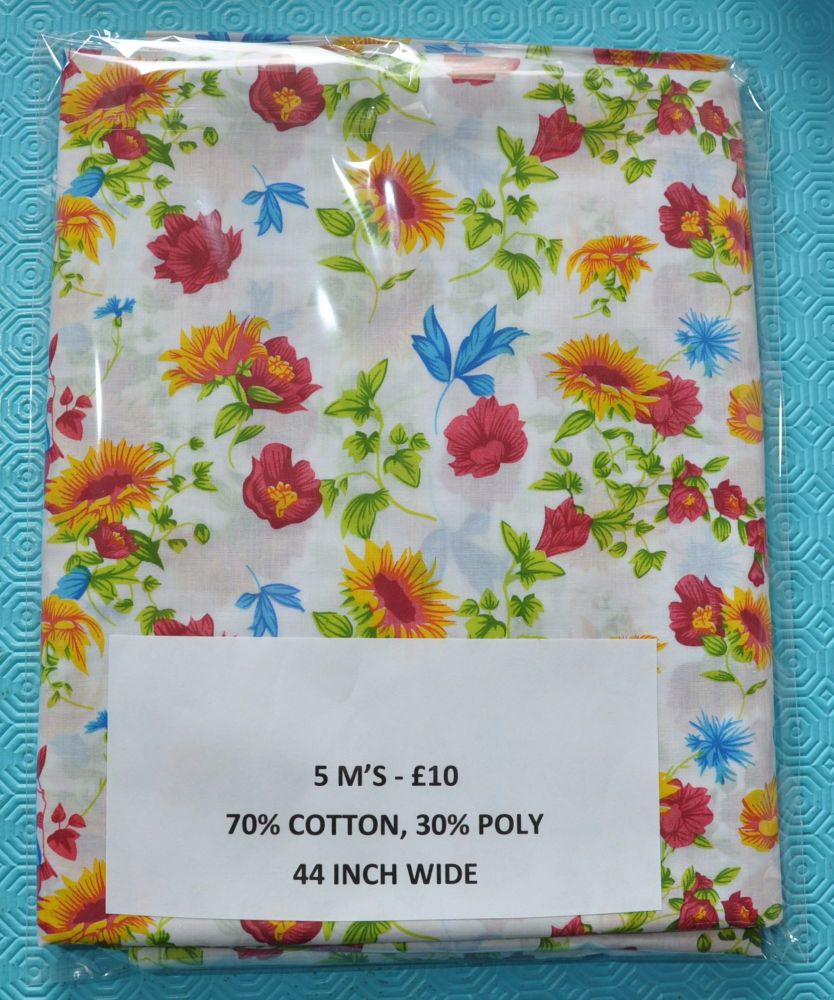 5 METRE PACK, 70% COTTON - 30% POLY, 44 INCH WIDE. DESIGN 16.