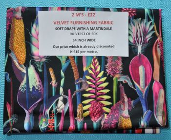 2 M'S OF CRAFTY VELVET, 54 INCH WIDE, ROLL END. TROPICAL FLORAL.