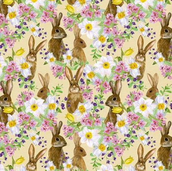 LITTLE JOHNNY BUNNY FLORAL, DIGITALLY PRINTED 100% COTTON, 56 INCH WIDE.