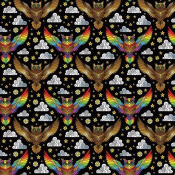 100% COTTON, 140 CMS WIDE, 150GSM. 'MOSAIC OWL' BY CHATHAM GLYN.