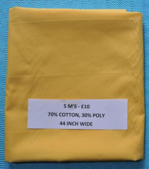 5 METRE PACK, 70% COTTON - 30% POLY, 44 INCH WIDE. SUNSHINE YELLOW.