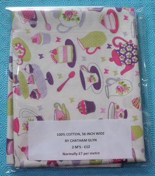 2 METRE PACK, 100% COTTON, 56 INCH WIDE. CHATHAM GLYN, TEA PARTY.