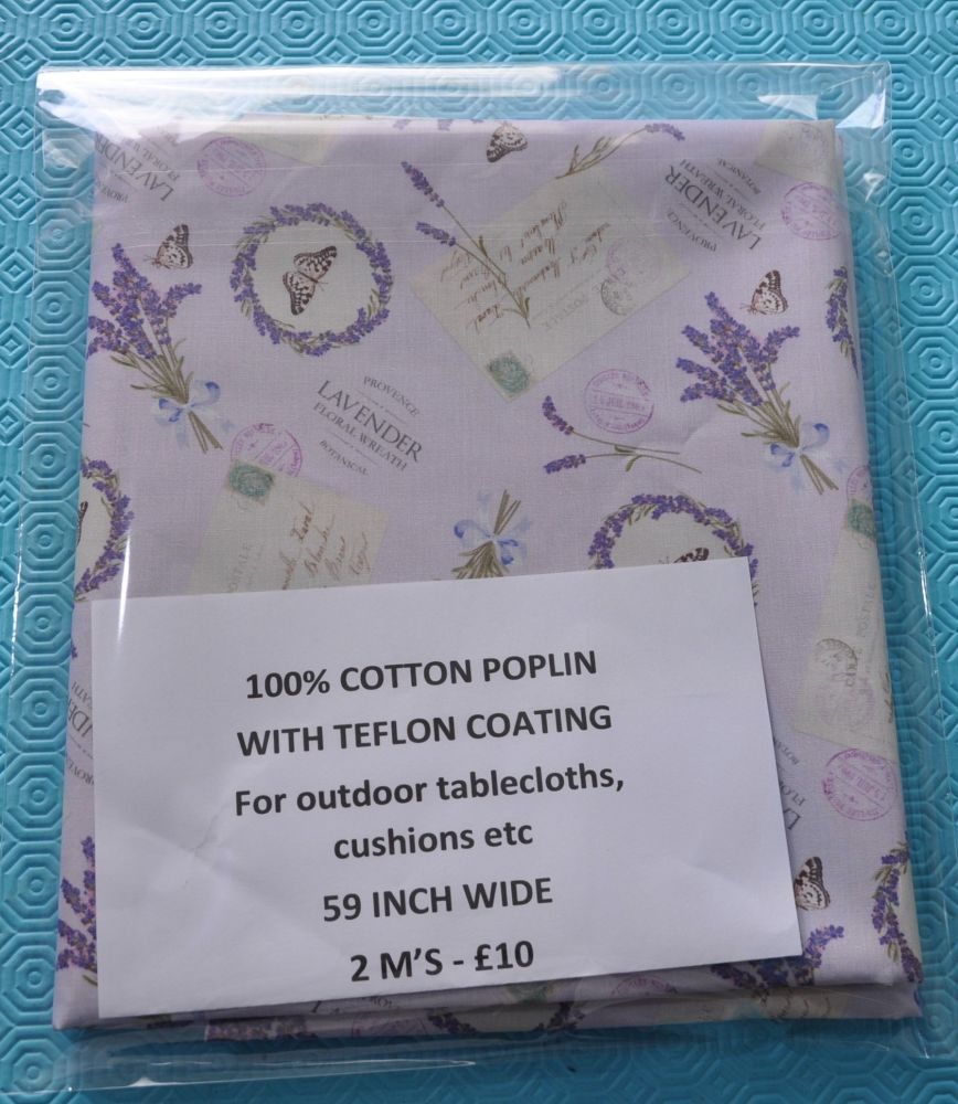 2 METRE PACK, 100% COTTON POPLIN WITH REFLON COATING, FOR TABLECLOTHS ETC. 
