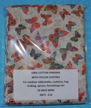 2 METRE PACK, 100% COTTON PANAMA WITH TEFLON COATING, FOR TABLECLOTHS ETC. BUTTERFLIES.