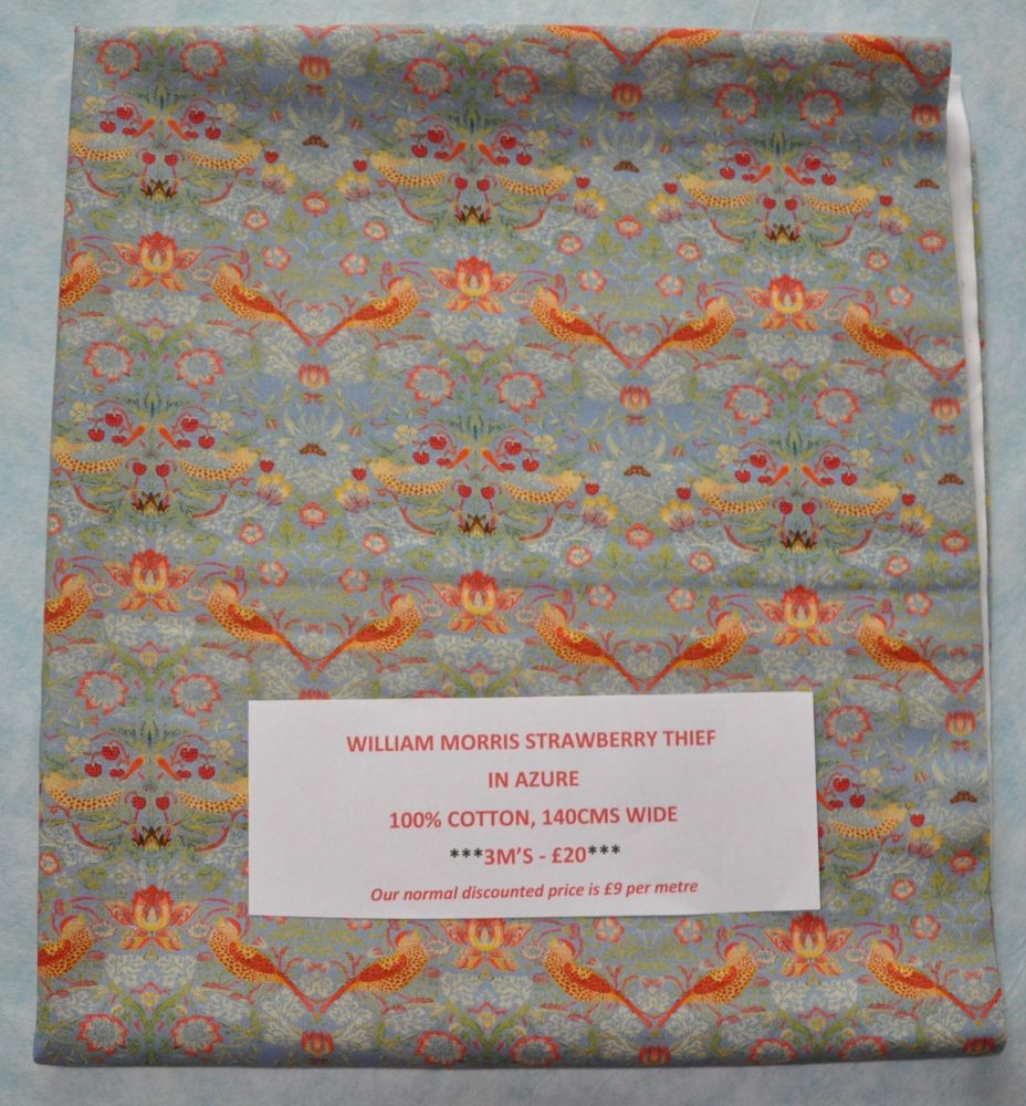 3 METRE PACK, 100% COTTON, 140 CMS WIDE. WILLIAM MORRIS STRAWBERRY THIEF IN