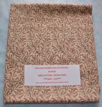 3 METRE PACK, 100% COTTON, 140 CMS WIDE. WILLIAM MORRIS WILLOW BOUGH IN ROSE.