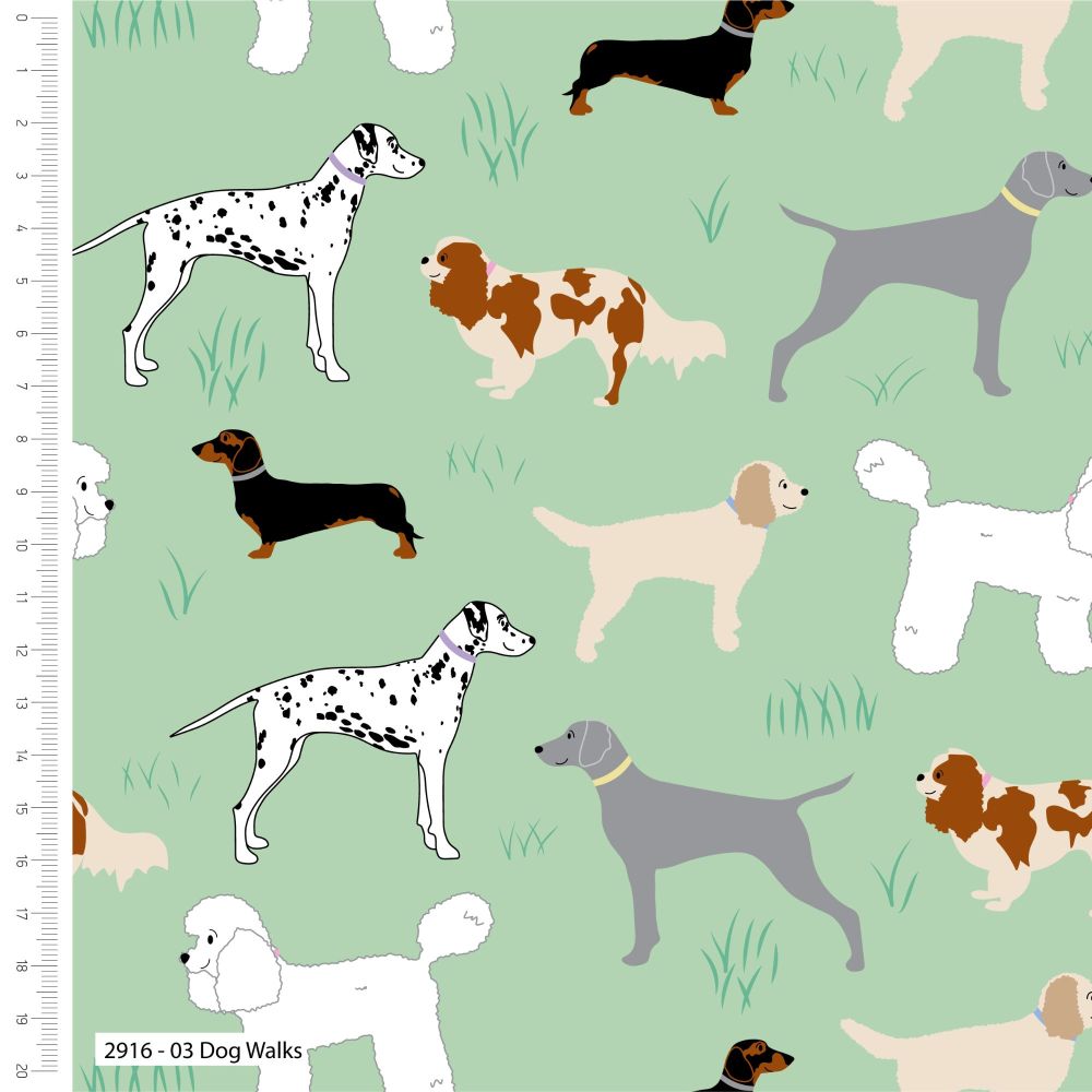 Freddie and Friends range by Craft Cotton Co' - Walking dogs. 100% cotton.