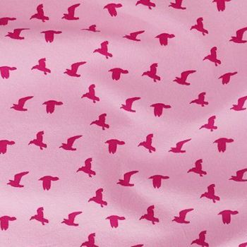 3 METRE PACK, 100%  Cotton poplin soft drape, 56 INCH WIDE. Birds in flight on pink.