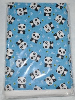 3 METRE PACK, 100% cotton, 44 inch wide. Cute Pandas on blue.