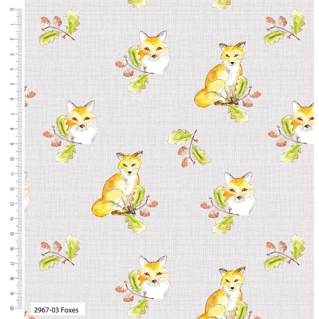Debbie Shore 100% cotton from the A Country Walk range. PRE ORDER. Foxes.