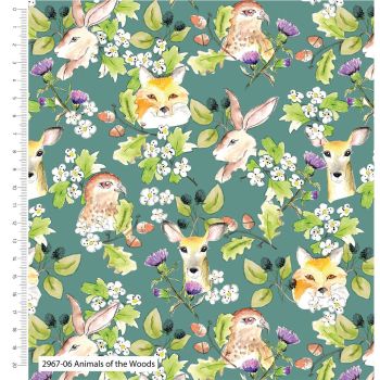 Debbie Shore 100% cotton from the A Country Walk range. PRE ORDER. Animals of the Wood.