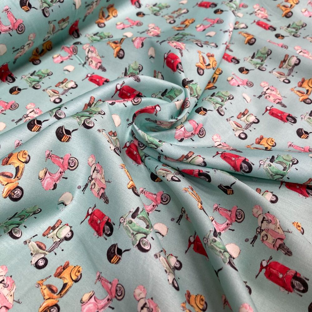 European 100% cotton by Chatham Glyn, 150GSM, 140 CMS wide, VESPA MOPED SCO