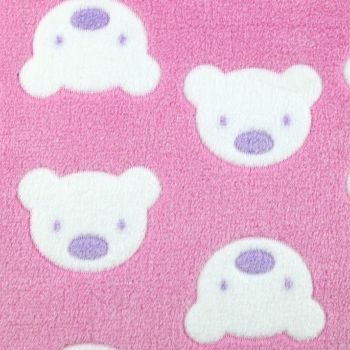 Teddy bear faces on pink background. Supersoft cuddle fleece, 58 inch wide.