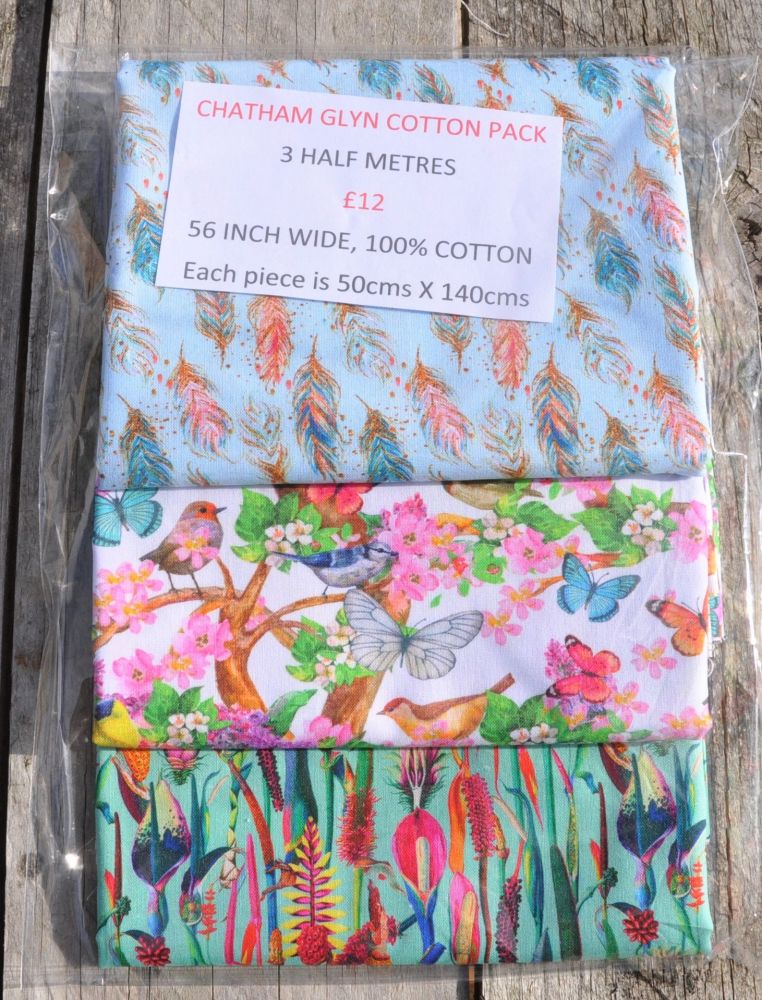 3 half metre pack by Chatham Glyn. 100% cotton. PACK ONE.