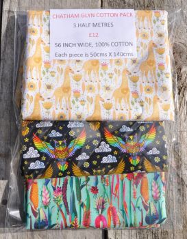 3 half metre pack by Chatham Glyn. 100% cotton. PACK FIVE.