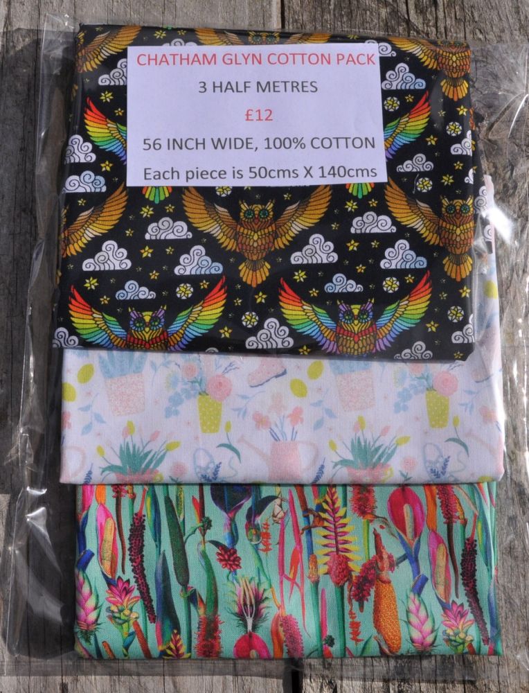 3 half metre pack by Chatham Glyn. 100% cotton. PACK SIX.
