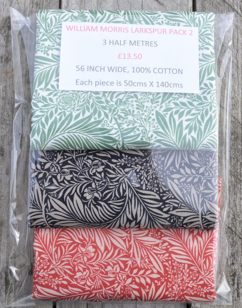 3 half metre pack by Chatham Glyn. 100% cotton. WILLIAM MORRIS LARKSPUR PAC