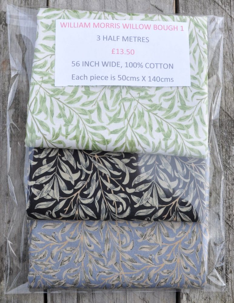 3 half metre pack by Chatham Glyn. 100% cotton. WILLIAM MORRIS WILLOW PACK 