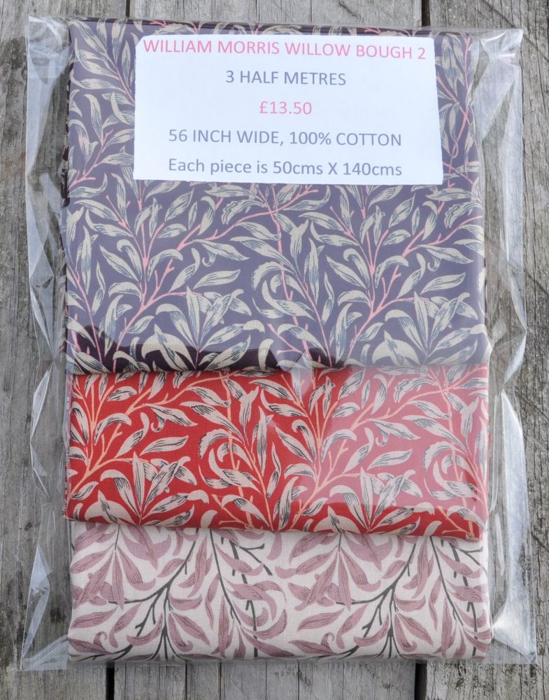 3 half metre pack by Chatham Glyn. 100% cotton. WILLIAM MORRIS WILLOW PACK 