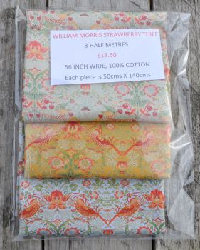 3 half metre pack by Chatham Glyn. 100% cotton. WILLIIAM MORRIS STRAWBERRY THIEF.