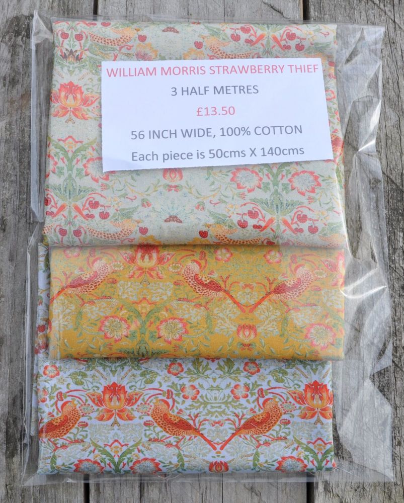 3 half metre pack by Chatham Glyn. 100% cotton. WILLIIAM MORRIS STRAWBERRY 