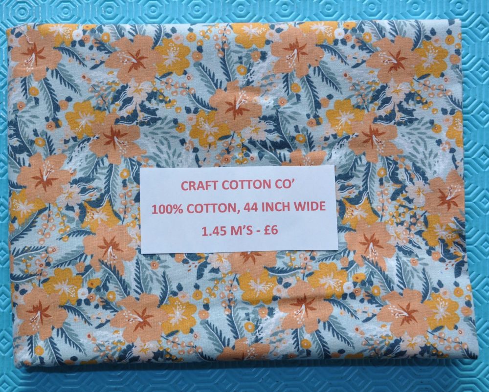 END ROLL Craft Cotton Co 100% cotton, 44 inch wide. 1.45 METRE PIECE.