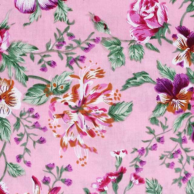100% SOFT DRAPE COTTON POPLIN, VINTAGE FLORAL ON PINK 56 INCH WIDE.