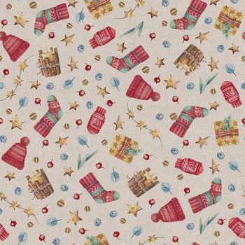 CHATHAM GLYN LONETA CRAFTY LINEN CURTAIN FURNISHING FABRIC, vintage Christmas stockings.
