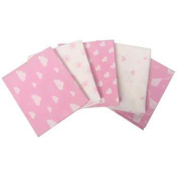 FAT QUARTER SET, 5 PIECES. 100% COTTON. Nursery basics, pink.