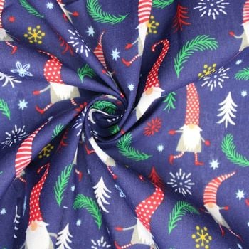Cotton/poly mix Christmas Gonk fabric in blue.