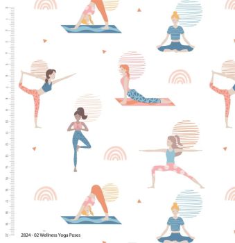 !00% Cotton, 44 inch wide Yoga Poses from the Wellness range. REDUCED TO CLEAR.