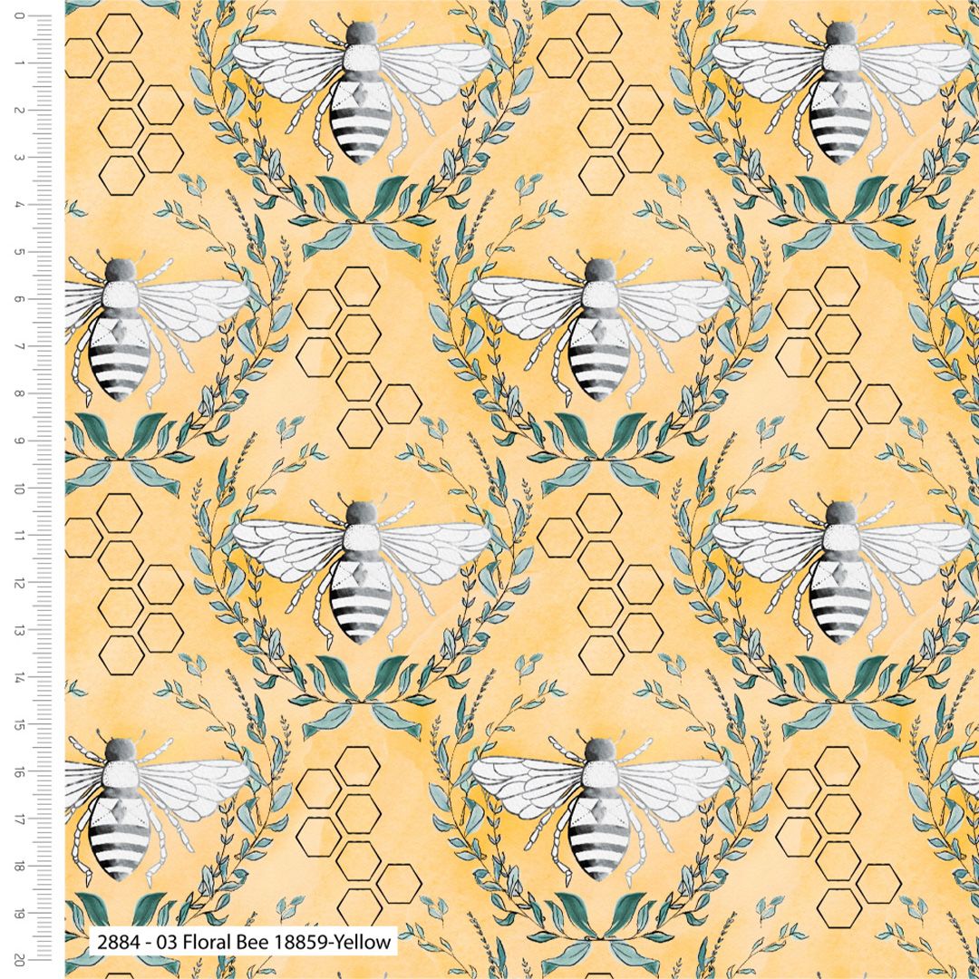 100% cotton from the Beetanical range by Craft Cotton Co' Floral Bee. REDUC