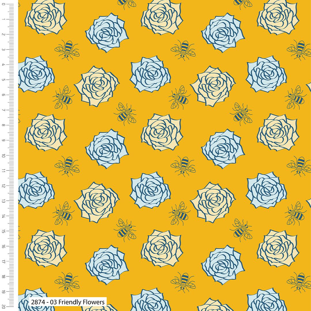 100% cotton from the Honey Bee range by Craft Cotton Co' Flower friendly. R