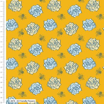 100% cotton from the Honey Bee range by Craft Cotton Co' Flower friendly. REDUCED TO CLEAR.