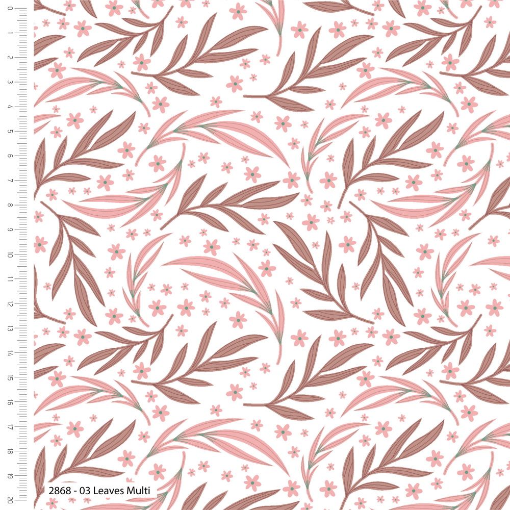 100% cotton from the Freehand Birds range by Craft Cotton Co' - Leaves Mult