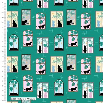 100% cotton from the Curious |Cats range by Craft Cotton Co' - In the Window. REDUCED TO CLEAR.