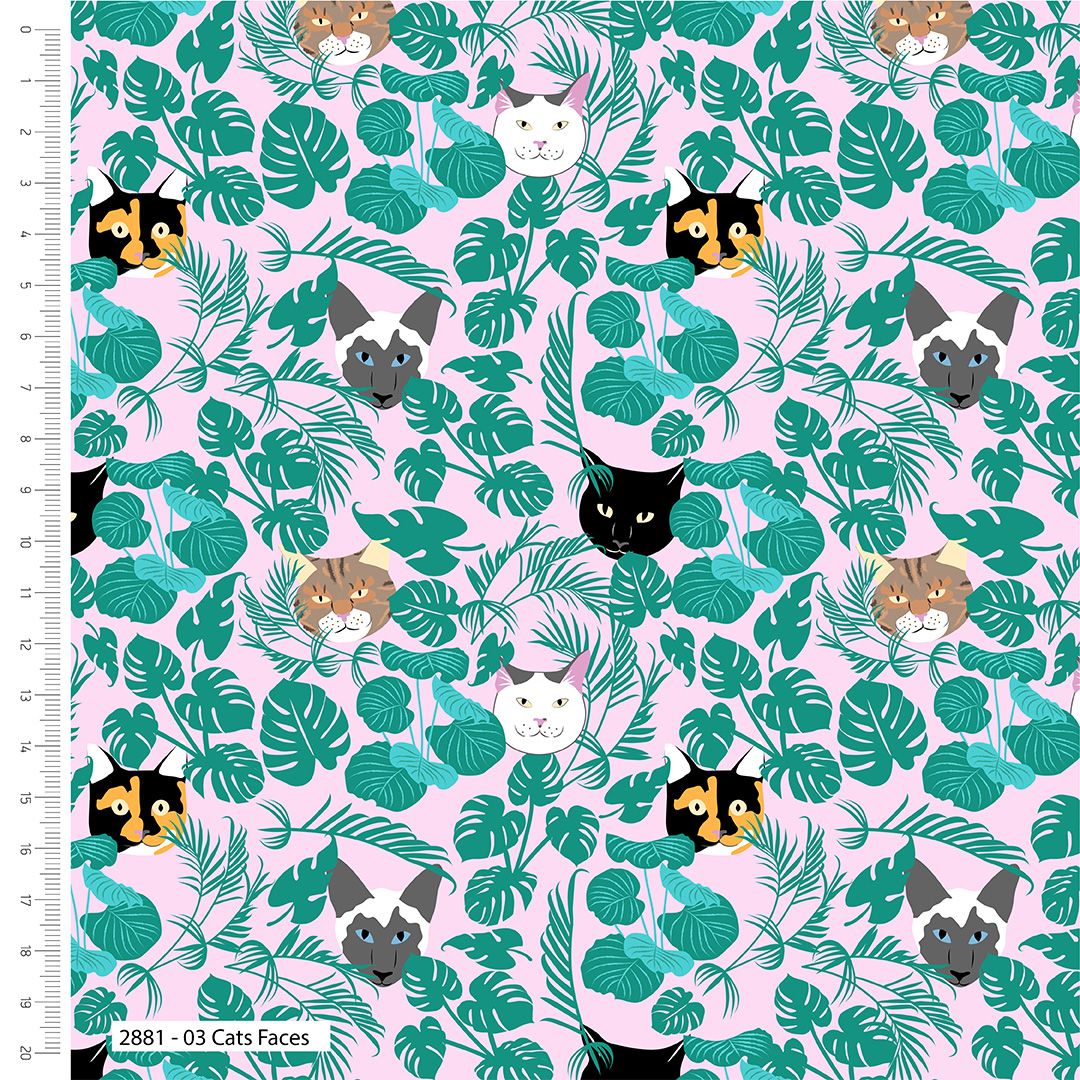 100% cotton from the Curious |Cats range by Craft Cotton Co' - Cat Faces. R