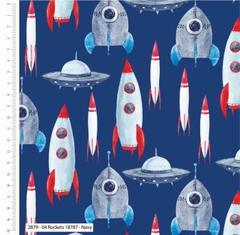 100% cotton from the Into The Galaxy range by Craft Cotton Co' - Rockets. REDUCED TO CLEAR.