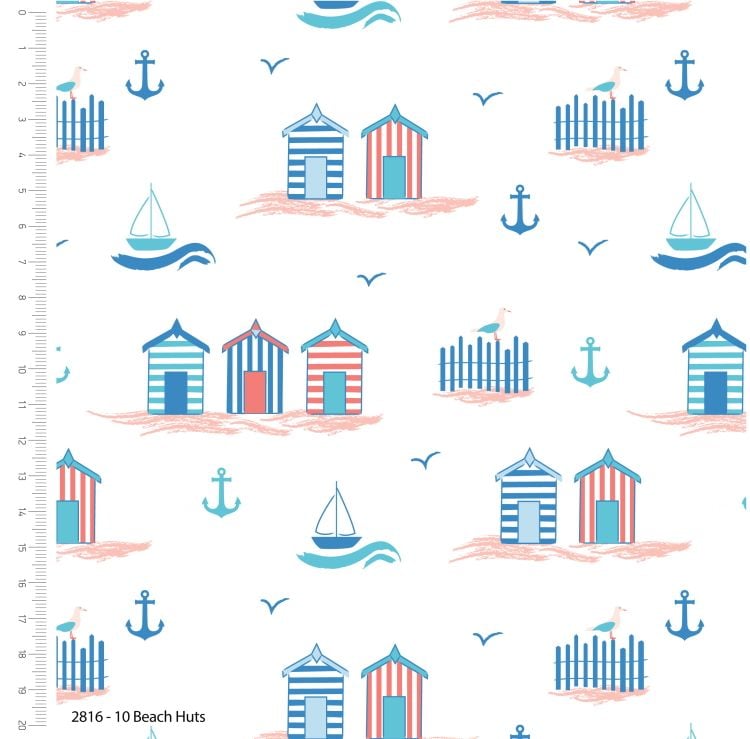 100% cotton from the By the Coast range by Craft Cotton Co' - Beach Huts. R