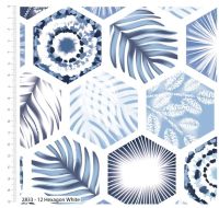 100% cotton from the Stuart Hillard Indigo Elements range - Hex on white. REDUCED TO CLEAR.