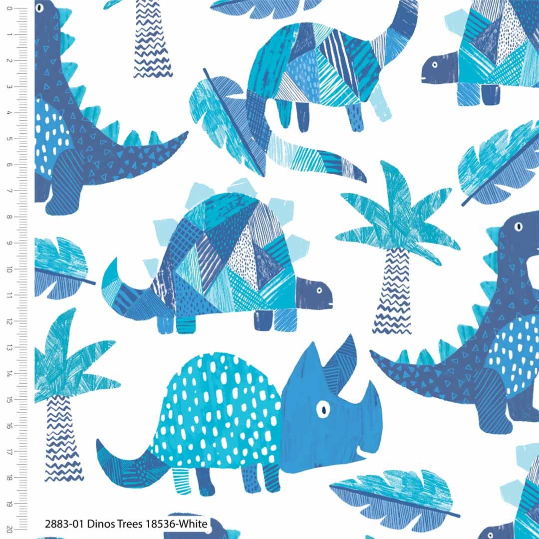 100% cotton from the Jurassic Blue Dino range by Craft Cotton Co' - Dino wh