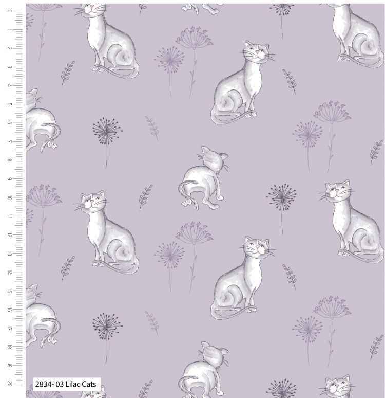 100% cotton by Debbie Shore from the Pets Collection range - Lilac Cats. RE