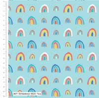 100% cotton by Craft Cotton Co' - Rainbows on Aqua. REDUCED TO CLEAR.