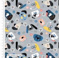 100% cotton from the Pets at Home range by Craft Cotton Co' - Faces on grey. REDUCED TO CLEAR.
