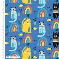 100% cotton from the Mochis Pals range by Craft Cotton Co' - Cats on Blue. REDUCED TO CLEAR.