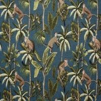 100% cotton panama by Fryetts Fabrics - Monkey Tropicana in teal.