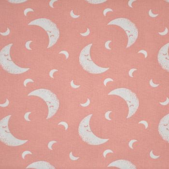 100% cotton from the Nursery Basics range by Craft Cotton Co' - White moon on blush. REDUCED TO CLEAR.
