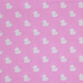 100% cotton from the Nursery Basics range by Craft Cotton Co' - White duck on pink. REDUCED TO CLEAR.